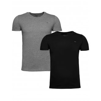 Lot de 2 t-shirts col V Diesel en coton gris chiné et noir