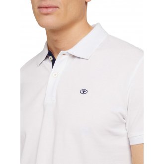 Polo Tom Tailor coton avec manches courtes et col boutonné blanc