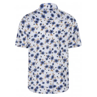 Chemise manches courtes coupe droite Cap Ten en coton bleu clair à motifs fleurs