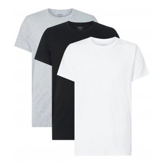T-shirts en coton gris uni coupe droite avec un col rond et avec nom de la marque sur la hanche