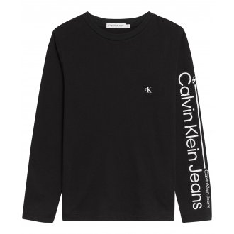 T-shirt manches longues col rond Junior Garçon Calvin Klein en coton noir