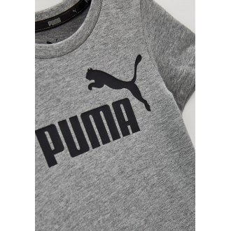 T-shirt Junior Garçon Puma Ess Logo coton à manches courtes et col rond gris