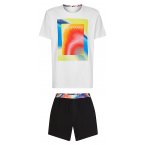 Pyjama Court col rond Calvin Klein en coton blanc avec et logo multicolore