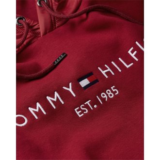 Sweat à capuche bi-matière Tommy H Sportswear en coton mélangé rouge droite col à capuche 
