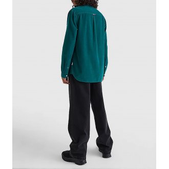 Chemise droite Tommy Hilfiger en coton biologique avec manches longues et col américain verte en velours