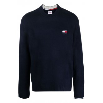 Pull col rond Tommy Hilfiger avec manches longues bleu marine