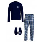 Pyjama long Tommy H Sportswear en coton avec manches longues et col rond bleu à carreaux