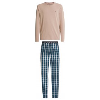 Pyjama long col rond Tommy H Sportswear en coton multicolore à carreaux