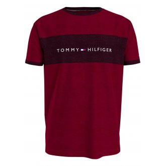 T-shirt col rond Tommy Hilfiger en coton biologique mélangé avec manches courtes rouge chiné