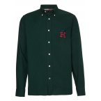 Chemise slim Tommy H Sportswear en coton avec manches longues et col américain vert sapin