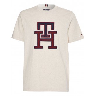 T-shirt col rond Tommy H Sportswear coton droite avec manches courtes écru
