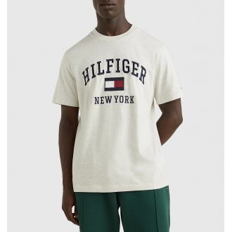 T-shirt Tommy H Sportswear coton droite avec manches courtes et col rond blanc chiné