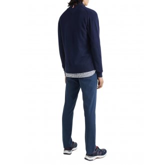 Cardigan Tommy H Sportswear en coton biologique mélangé avec manches longues et col montant bleu marine