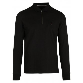 Polo avec manches longues et col zippé Tommy H Sportswear en coton noir