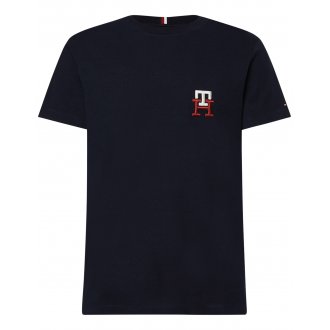 T-shirt col rond Tommy H Sportswear coton biologique (en partie) droite avec manches courtes bleu marine