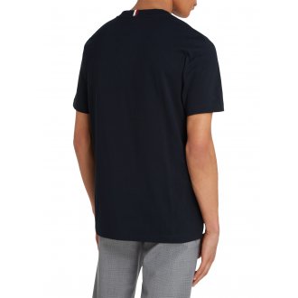 T-shirt col rond Tommy H Sportswear coton biologique (en partie) droite avec manches courtes bleu marine