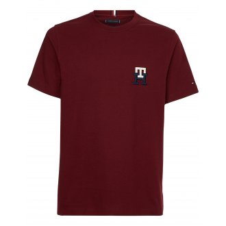 T-shirt col rond Tommy H Sportswear coton biologique (en partie) droite avec manches courtes bordeaux
