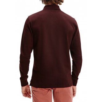 Polo Tommy H Sportswear coton biologique régular avec manches longues et col polo bordeaux
