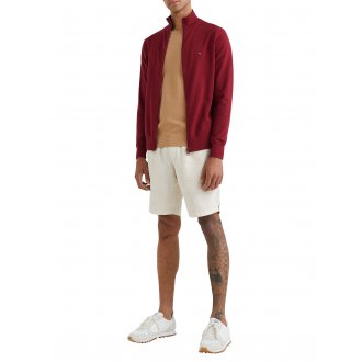 Gilet Tommy H Sportswear en coton biologique mélangé rouge coupe droite à col montant zippé 