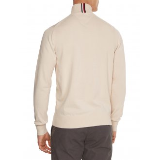Pull Tommy H Sportswear coton biologique droite avec manches longues et col montant et zippé écru