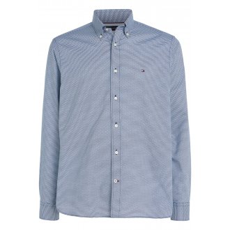 Chemise droite Tommy H Sportswear en coton avec manches longues et col américain bleue