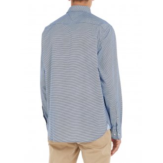 Chemise droite Tommy H Sportswear en coton avec manches longues et col américain bleue