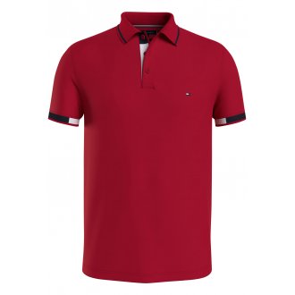 Polo Tommy H Sportswear en coton rouge à coupe droite avec manches courtes et col polo