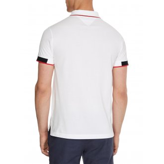 Polo Tommy H Sportswear coton droite avec manches courtes et col boutonné blanc