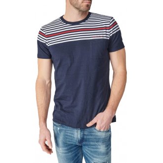 T-shirt col rond Le Temps des Cerises en coton avec manches courtes bleu marine rayé