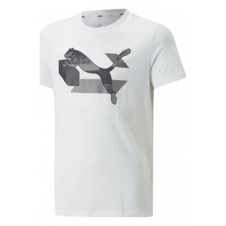 T-shirt Junior Garçon Puma 100% coton droite avec manches courtes et col rond blanc