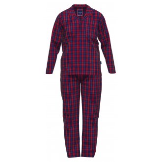 Pyjama Long Tom Tailor droit avec manches longues et col chemise vichy coton rouge