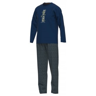 Pyjama Long Tom Tailor droit avec manches longues et col rond fleuri coton multicolore