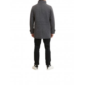 Manteau boutonné Tom Tailor avec manches longues et col montant anthracite chiné