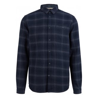 Chemise droite Tom Tailor en coton bleu marine à carreaux avec manches longues et col italien