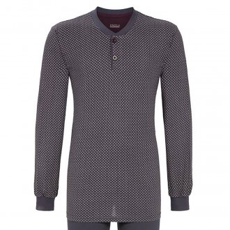 Pyjama long Ringella en coton : tee-shirt manches longues et col tunisien anthracite à pois
