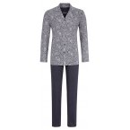Pyjama long coupe ouverte Ringella en coton : tee-shirt manches longues à col revers anthracite imprimé paisley