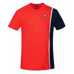 T-shirt col rond Coq Sportif en coton rouge avec logo iconique brodé et parties bicolores