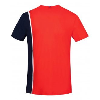 T-shirt col rond Coq Sportif en coton rouge avec logo iconique brodé et parties bicolores