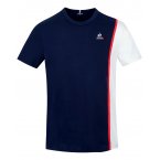 T-shirt col rond Coq Sportif en coton bleu marine avec logo iconique brodé et parties bicolores