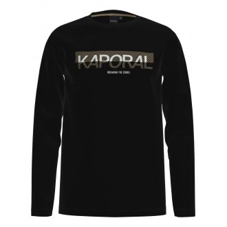 T-shirt Junior Garçon Kaporal noir coupe droite avec manches longues et col rond 