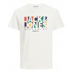 T-shirt Junior Garçon à col rond Jack & Jones JORPALETTE en coton blanc avec logos multicolores