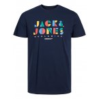 T-shirt Junior Garçon à col rond Jack & Jones JORPALETTE en coton bleu marine avec logos multicolores