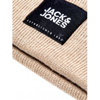 Bonnet Jack & Jones beige avec patch noir cousu