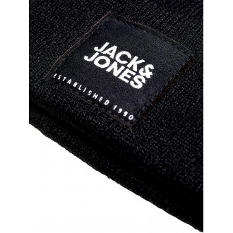 Bonnet Jack & Jones noir avec patch noir cousu