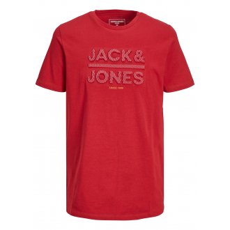 T-shirt à col rond Jack & Jones en coton rouge avec branding floqué à rayures graphiques