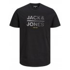 T-shirt à col rond Jack & Jones en coton noir avec branding floqué à rayures graphiques