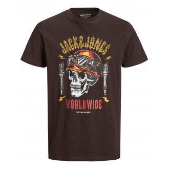T-shirt à col rond Jack & Jones en coton marron avec logo squelette floqué