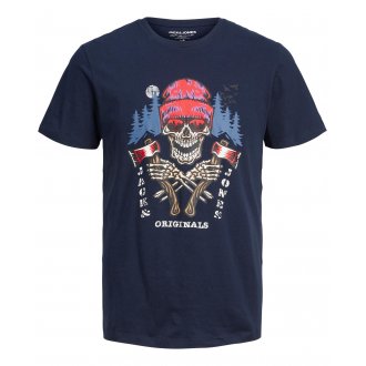 T-shirt à col rond Jack & Jones en coton bleu marine avec logo squelette floqué