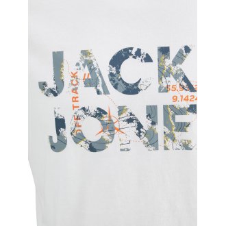 T-shirt à col rond Jack & Jones en coton blanc avec branding floqué effet peinture