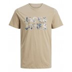 T-shirt à col rond Jack & Jones en coton beige avec branding floqué effet peinture
